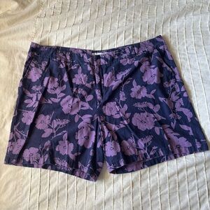 Croft & Barrow Women’s Linen Cotton Purple Floral Shorts Pockets Size 20W